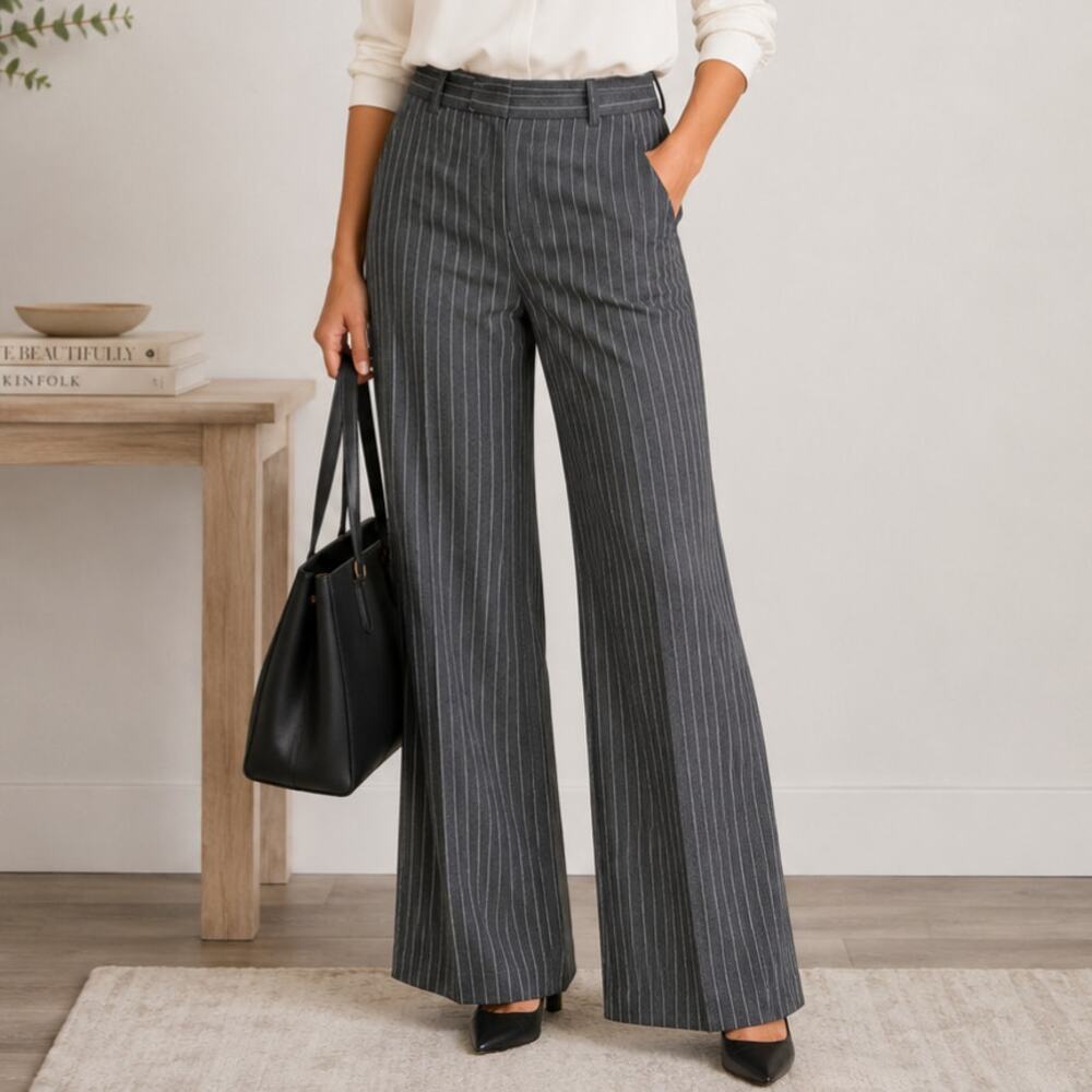 Talbots Heritage Wool Pants Womens Size 6 Gray Pinstripe Straight Leg Career NWT